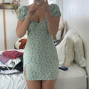 Green floral mini dress